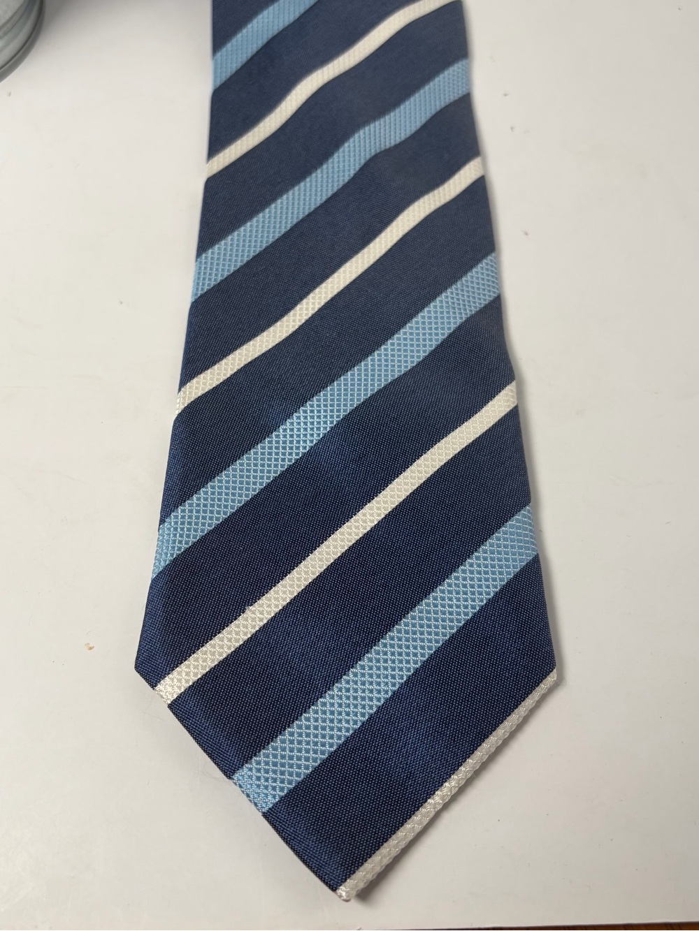 Brioni Men’s Classic Diagonal Striped Men's Tie Navy, White, Light Blue Formal